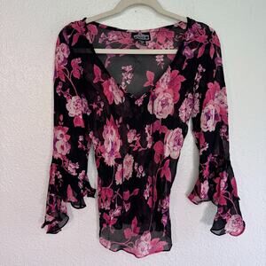 Angie Y2K Top Womens Large Floral Boho Cottage Romantic Festival Fairy Vintage